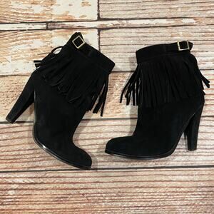 Colin Stuart fringe black suede leather booties